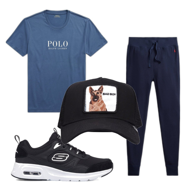 Outfit uomo - Total look #1659674. Stile Trendy per Sport. Abbinamento con t-shirt, pantaloni, sneakers, cappelli.