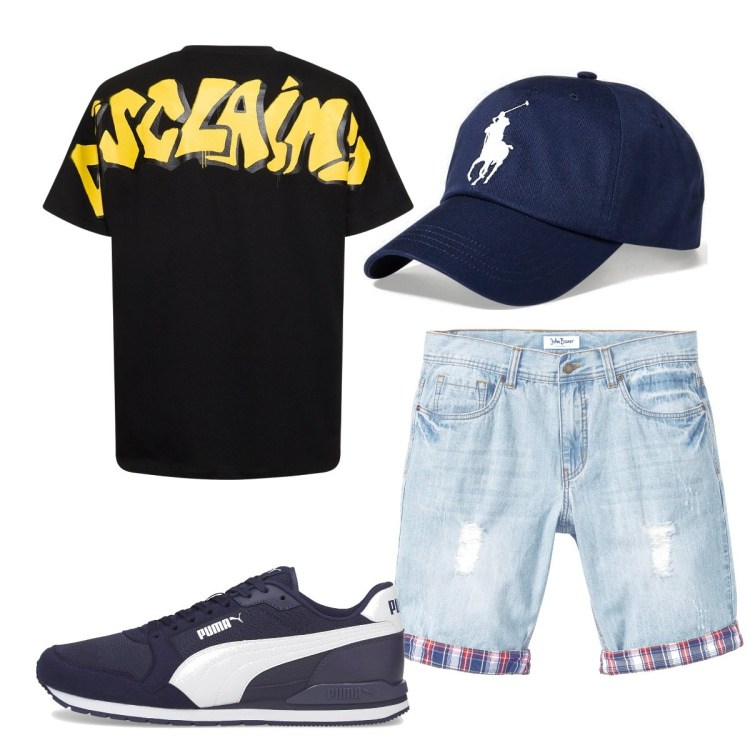 Outfit uomo - Total look #1659677. Stile Trendy per Sport. Abbinamento con bermuda, cappelli, sneakers, t-shirt.
