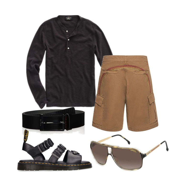 Outfit uomo - Ghost outfitter - luglio. Stile Trendy per Tutti i giorni. Abbinamento con t-shirt, cinture, shorts, occhiali da sole, sandali.