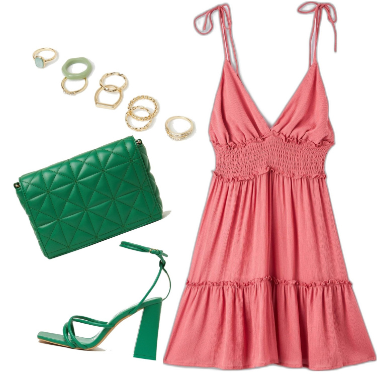 Outfit donna - Total look #1659833. Stile Basic per Tutti i giorni. Abbinamento con vestiti corti, sandali in pelle, borse a spalla, anelli.