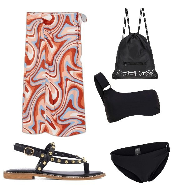 Outfit donna - Giornata di mare. Stile Casual per Mare. Abbinamento con bikini, gonne longuette, zaini, infradito.