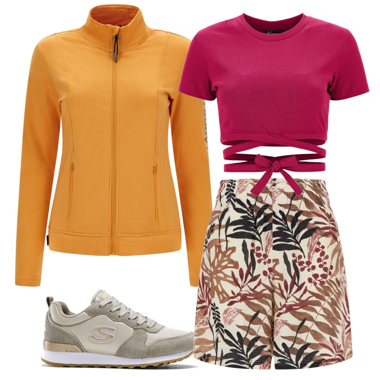 Outfit donna - Picnic montano. Stile Basic per Tutti i giorni. Abbinamento con sneakers, bermuda, felpe, top.