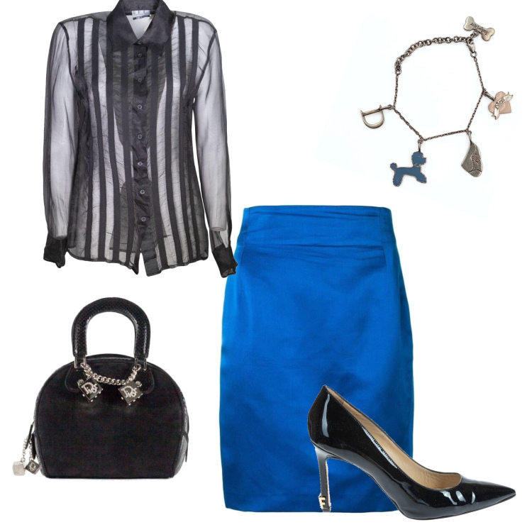 Outfit donna - Total look #1660136. Stile Casual chic per Serata fuori. Abbinamento con camicie, minigonne, borse a mano, braccialetti, décolleté.