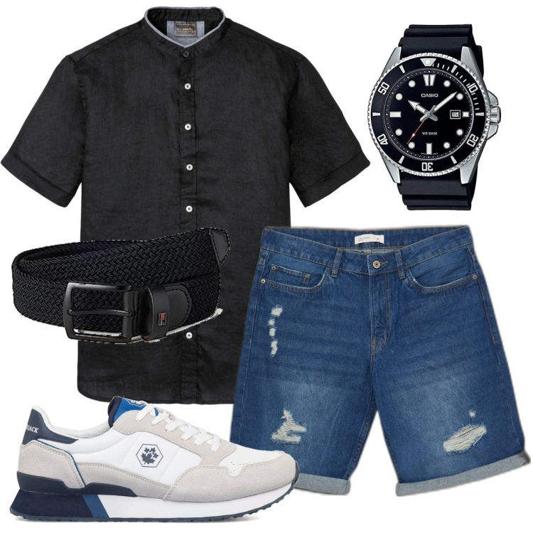 Outfit uomo - Total look #1660246. Stile Trendy per Tutti i giorni. Abbinamento con camicie a manica corta, bermuda, sneakers, orologi, cinture.