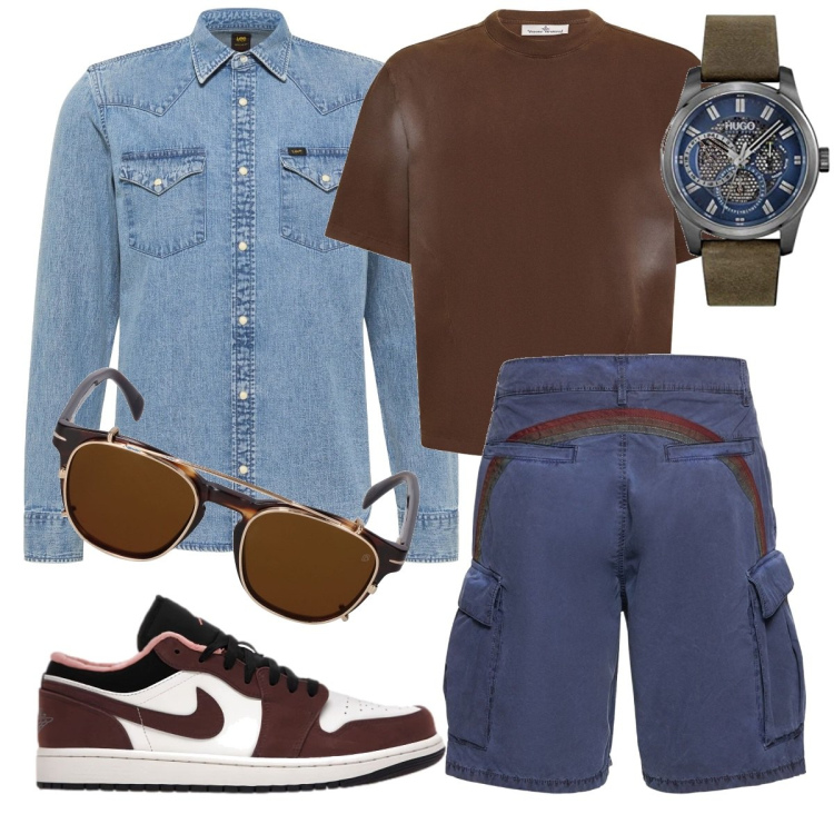 Outfit uomo - Total look #1660253. Stile Trendy per Tutti i giorni. Abbinamento con camicie, sneakers, shorts, t-shirt, occhiali da sole, orologi analogici.