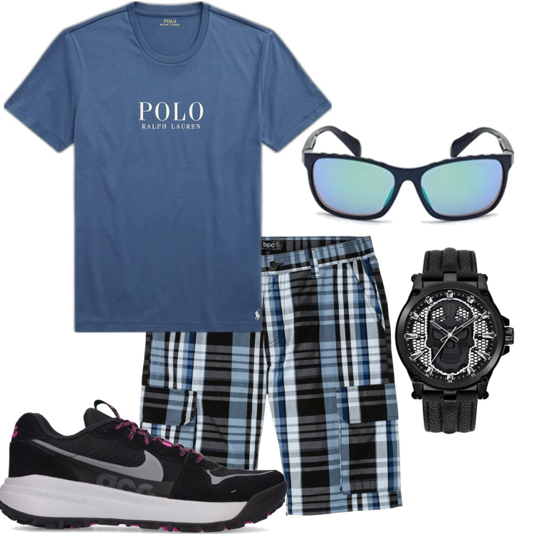 Outfit uomo - Total look #1660273. Stile Casual per Tutti i giorni. Abbinamento con bermuda, t-shirt, sneakers, orologi, occhiali da sole.