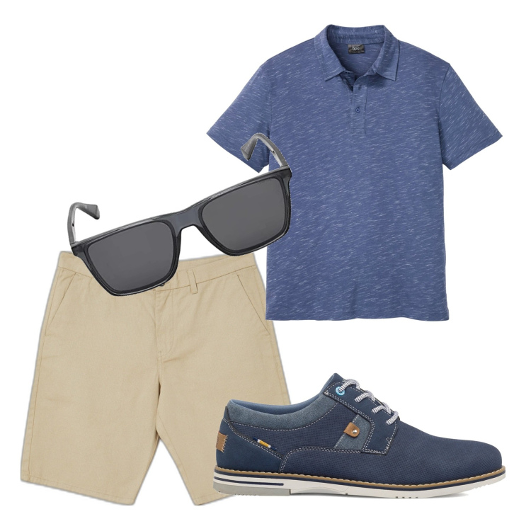 Outfit uomo - Finalmente vacanza. Stile Casual per Tutti i giorni. Abbinamento con polo, bermuda, scarpe stringate, occhiali da sole.