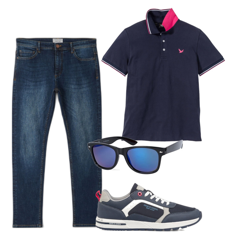 Outfit uomo - Classica Polo. Stile Casual per Tutti i giorni. Abbinamento con polo, jeans skinny, sneakers, occhiali da sole.