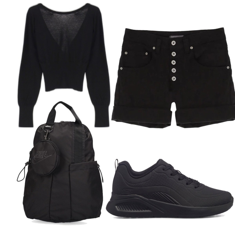 Outfit donna - Total look #1660472. Stile Basic per Tutti i giorni. Abbinamento con shorts, maglieria, sneakers, zaini.