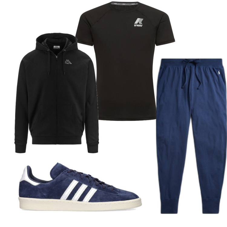 Outfit uomo - Total look #1660506. Stile Trendy per Sport. Abbinamento con felpe con cappuccio, pantaloni, sneakers, t-shirt.