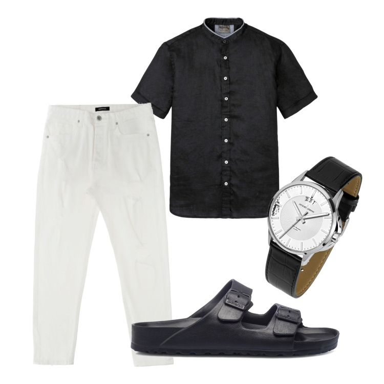 Outfit uomo - Sera. Stile Trendy per Serata speciale. Abbinamento con camicie a manica corta, pantaloni, sandali, orologi.