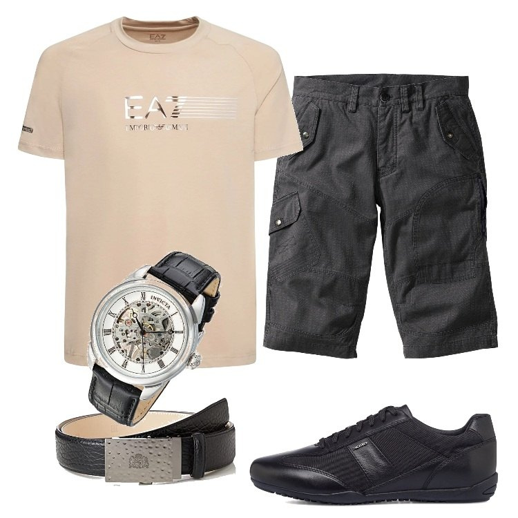 Outfit uomo - Total look #1660688. Stile Casual per Serata speciale. Abbinamento con bermuda, sneakers, t-shirt, cinture, orologi.