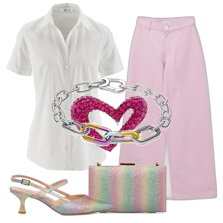 Outfit donna - Giornate spensierate. Stile Casual per Tutti i giorni. look ideale per Tall. Abbinamento con camicie a manica corta, pantaloni, décolleté, clutch, braccialetti, ciondoli.
