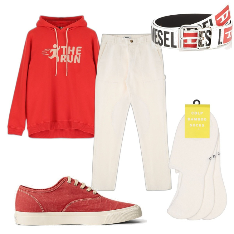 Outfit uomo - Total look #1660936. Stile Trendy per Tutti i giorni. Abbinamento con pantaloni, felpe con cappuccio, sneakers, calzini, cinture.