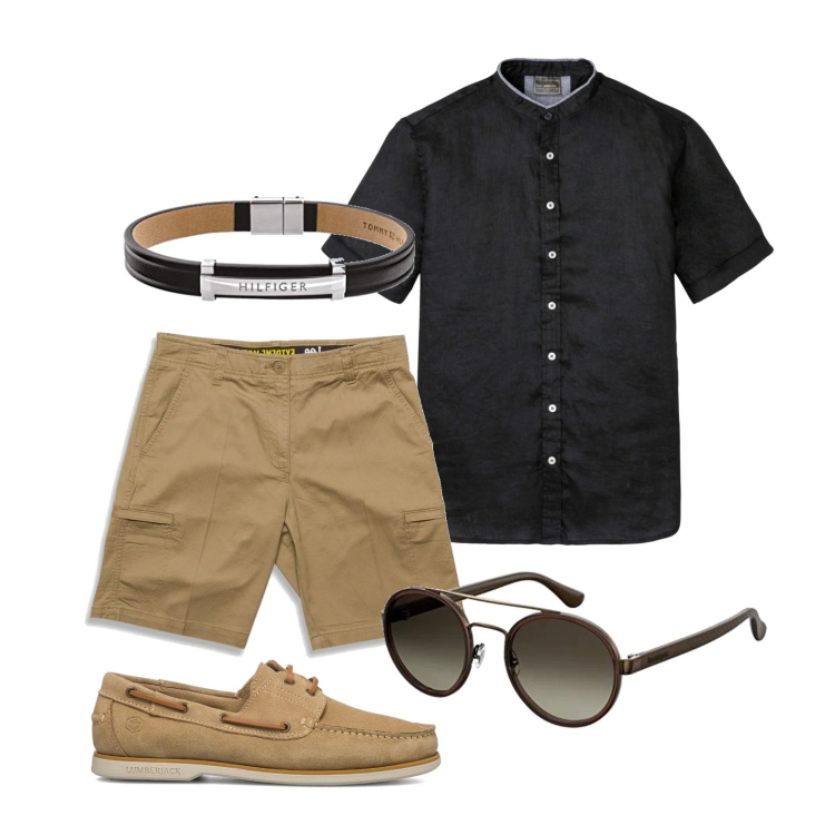 Outfit uomo - Ghost outfitter - luglio. Stile Casual per Serata speciale. Abbinamento con camicie a manica corta, scarpe stringate, shorts, braccialetti, occhiali da sole.