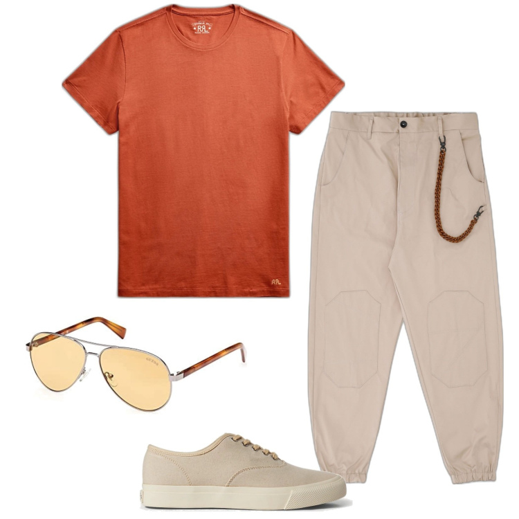 Outfit uomo - Guapo. Stile Trendy per Tutti i giorni. Abbinamento con pantaloni, sneakers, t-shirt, occhiali da sole.