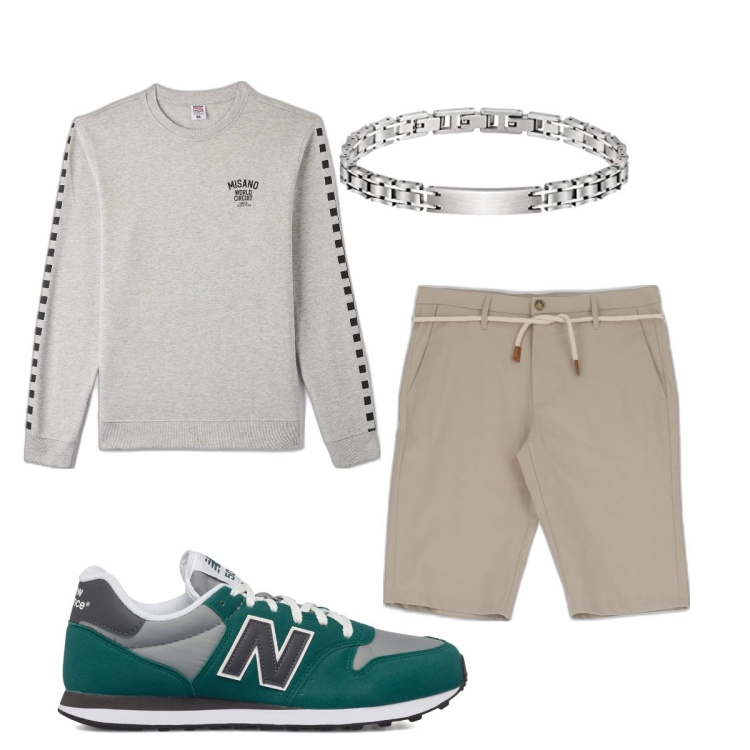 Outfit uomo - Total look #1661679. Stile Trendy per Tutti i giorni. Abbinamento con felpe, bermuda, sneakers, braccialetti.