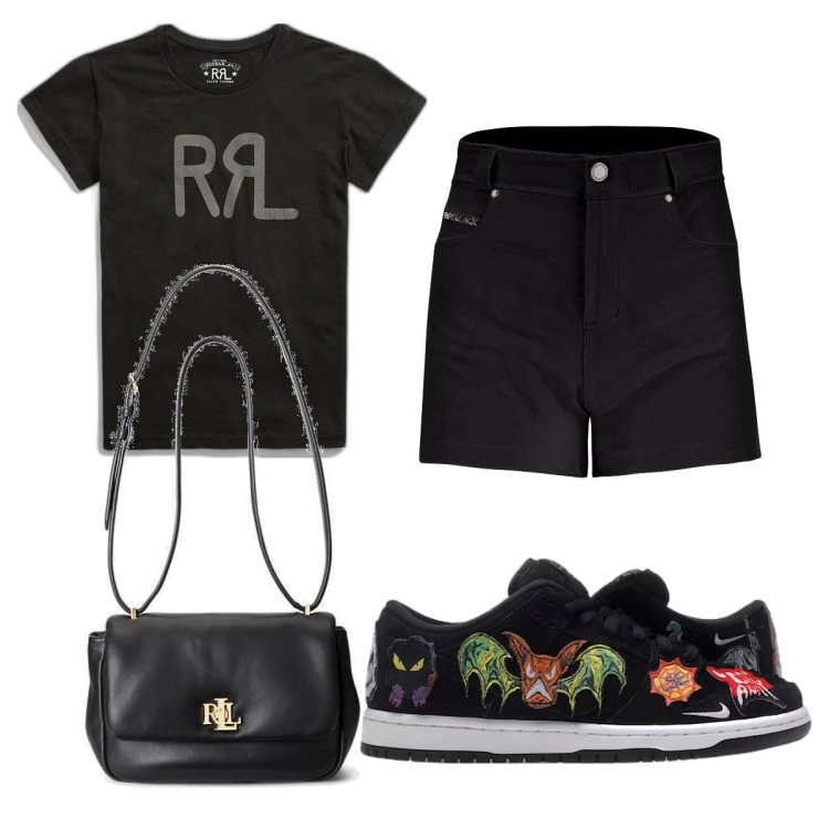 Outfit donna - Total look #1661816. Stile Basic per Tutti i giorni. Abbinamento con sneakers, shorts, t-shirt, borse a spalla.