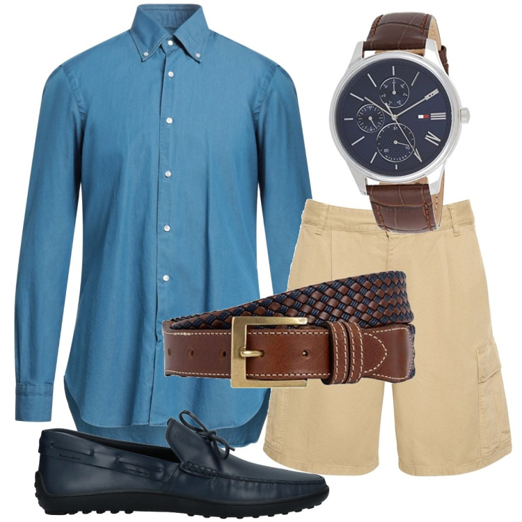 Outfit uomo - Total look #1662298. Stile Trendy per Tutti i giorni. Abbinamento con scarpe stringate, camicie, cinture, shorts, orologi analogici.