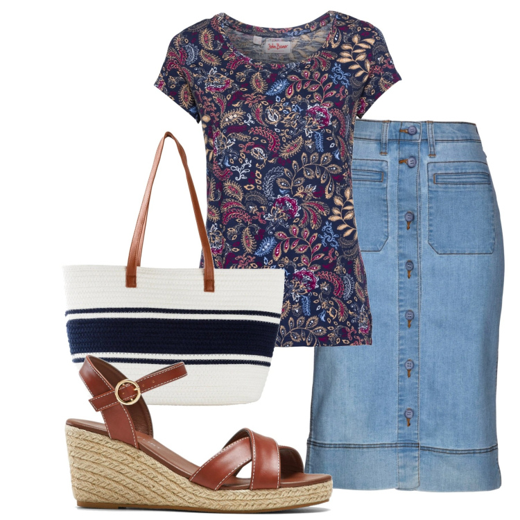 Outfit donna - Bonprix sales bon ton. Stile Casual chic per Tutti i giorni. Abbinamento con t-shirt, gonne, sandali, shopping bag.