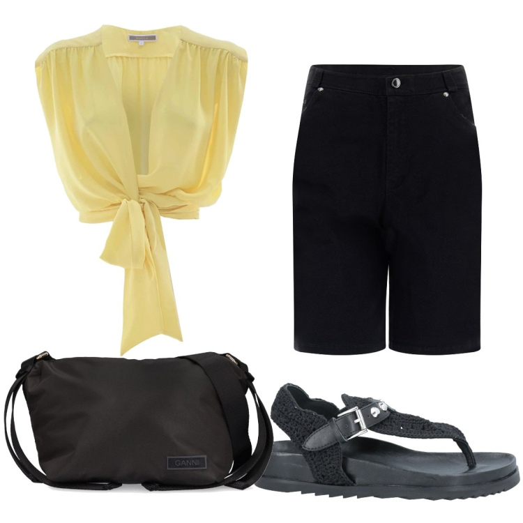 Outfit donna - Total look #1662774. Stile Trendy per Tutti i giorni. Abbinamento con infradito, bermuda, bluse, borse a spalla.