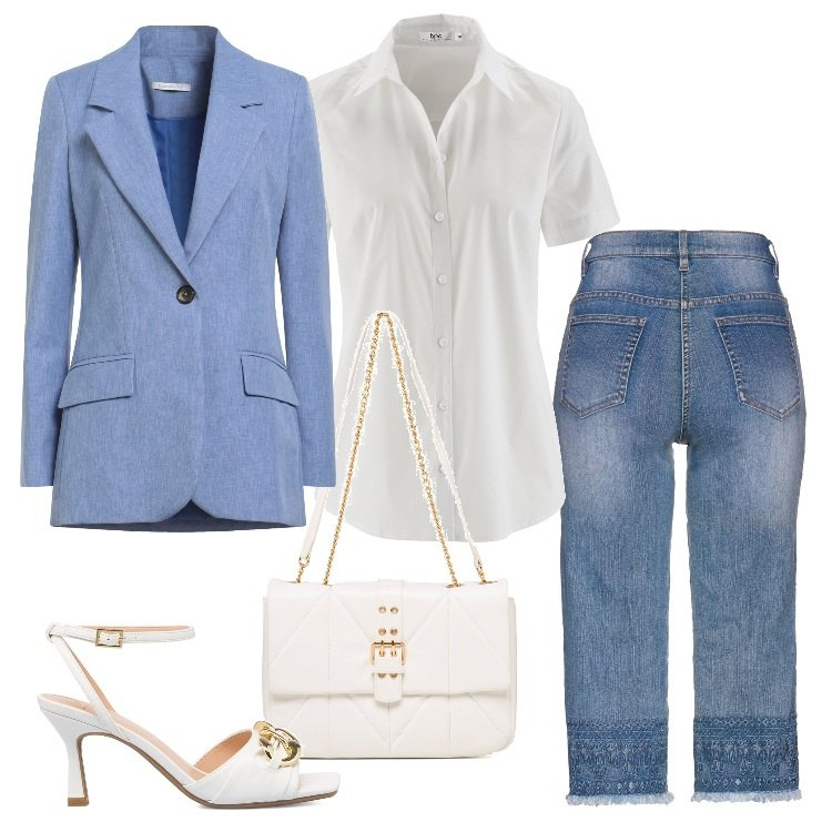 Outfit donna - Total look #1662779. Stile Boho per Tutti i giorni. Abbinamento con camicie a manica corta, jeans, blazer, sandali in pelle, borse a tracolla.