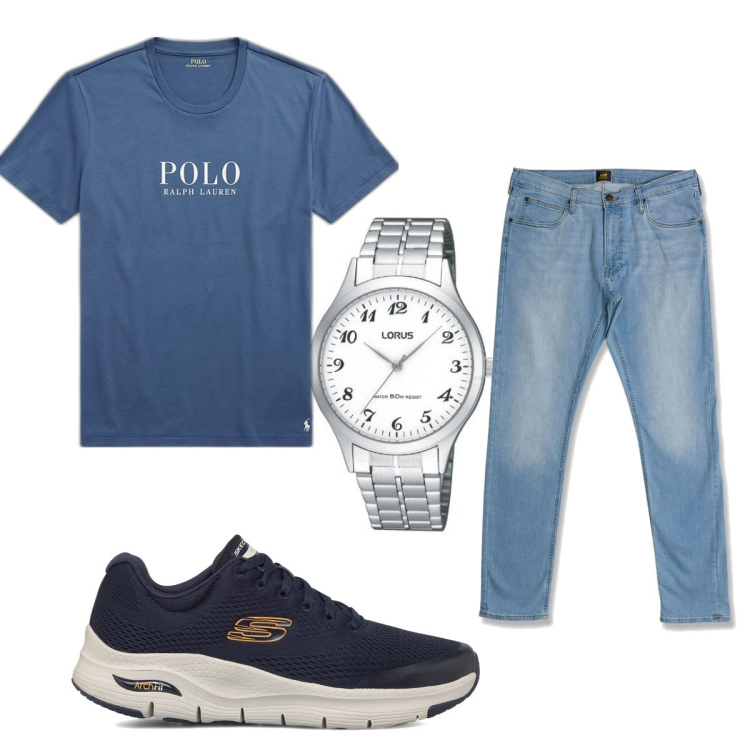 Outfit uomo - Total look #1662848. Stile Trendy per Tutti i giorni. Abbinamento con t-shirt, sneakers, jeans slim fit, orologi.