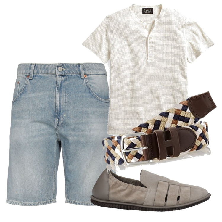 Outfit uomo - Trendy jeans. Stile Trendy per Tutti i giorni. Abbinamento con shorts, scarpe stringate, t-shirt, cinture.
