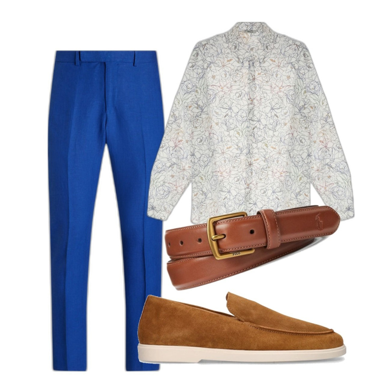 Outfit uomo - Blu elettrico. Stile Trendy per Tutti i giorni. Abbinamento con camicie, cinture, pantaloni, scarpe stringate.