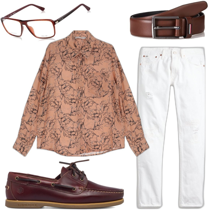 Outfit uomo - La camicia fantasia. Stile Trendy per Tutti i giorni. Abbinamento con camicie, jeans, scarpe stringate, occhiali, cinture.