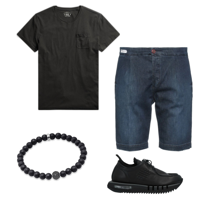 Outfit uomo - Easy. Stile Casual per Tutti i giorni. Abbinamento con shorts, scarpe stringate, t-shirt, braccialetti.