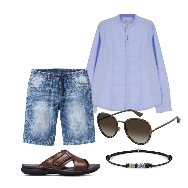 Outfit uomo - Ghost outfitter - luglio. Stile Trendy per Serata speciale. Abbinamento con bermuda, camicie, sandali, braccialetti, occhiali da sole.