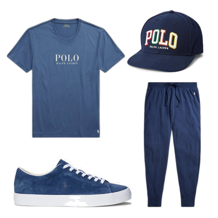 Outfit uomo - Polo Ralph Lauren. Stile Casual per Tutti i giorni. Abbinamento con t-shirt, pantaloni, cappelli con visiera, sneakers.