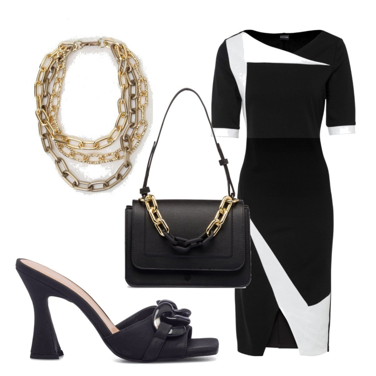 Outfit donna - Total look #1664350. Stile Trendy per Serata fuori. Abbinamento con vestiti a tubino, collane, sandali in pelle, borse a mano.