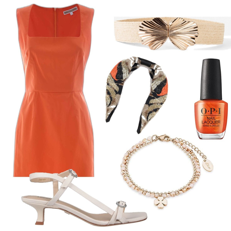 Outfit donna - Con il cerchietto. Stile Casual chic per Serata fuori. Abbinamento con cinture, sandali in pelle, cerchietti, vestiti corti, braccialetti, smalti.