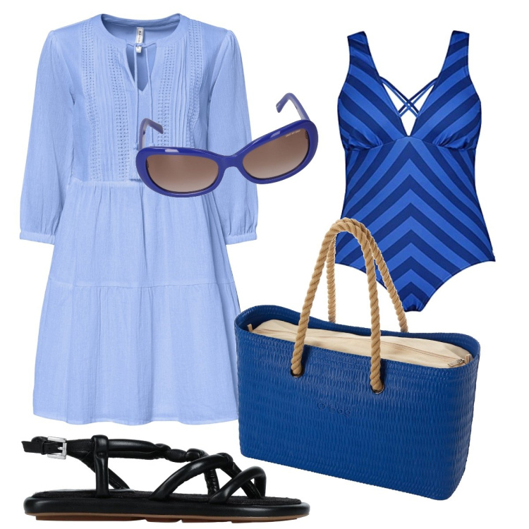 Outfit donna - Mare. Stile Casual per Mare. look ideale per Tall. Abbinamento con vestiti da spiaggia, infradito, costumi interi, borse a spalla, occhiali da sole.