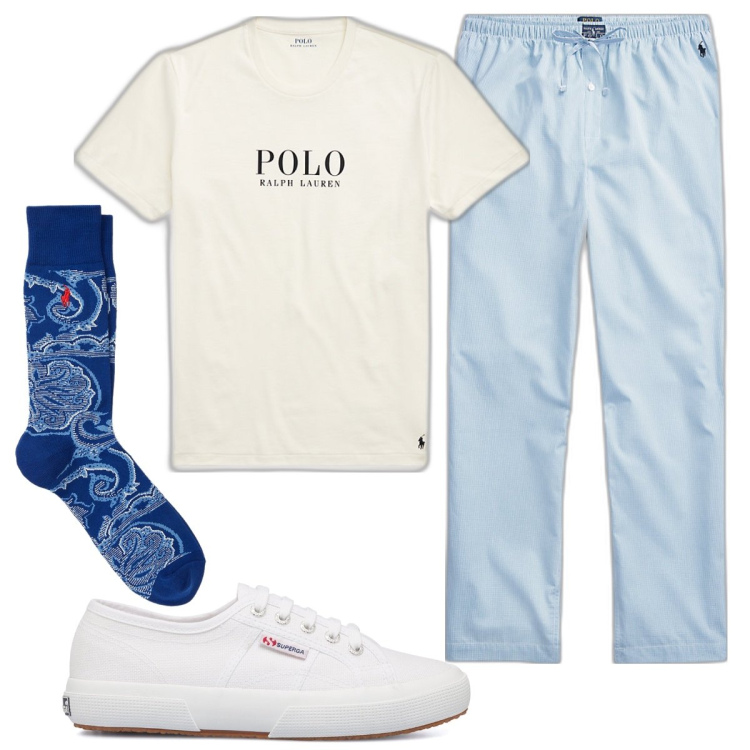Outfit uomo - Take it easy. Stile Casual per Tutti i giorni. Abbinamento con sneakers, pantaloni, t-shirt, calzini.