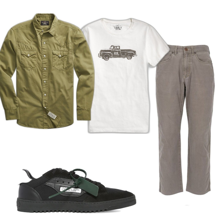 Outfit uomo - Total look #1665276. Stile Casual Abbinamento con jeans dritti, t-shirt, camicie, sneakers.