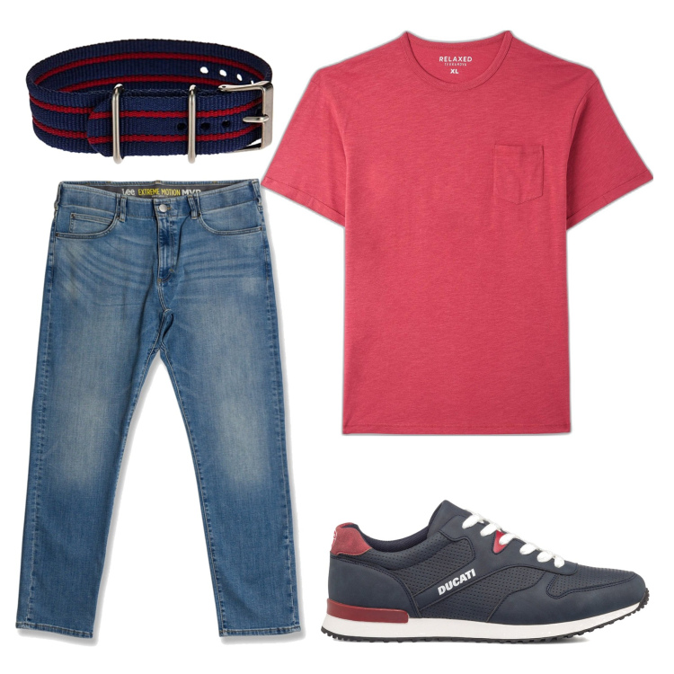Outfit uomo - Basic. Stile Casual per Tutti i giorni. Abbinamento con t-shirt, sneakers, jeans slim fit, borse sportive.