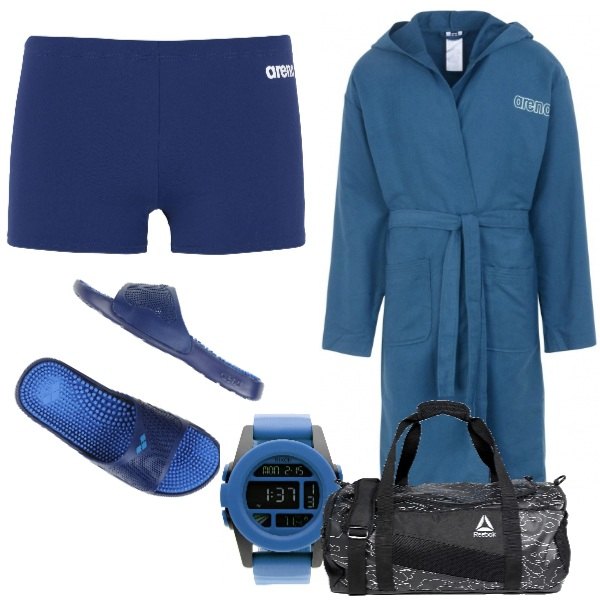 Outfit uomo - Allenamento in piscina. Stile Business/Elegante per Sport. Abbinamento con cintura tinta unita.