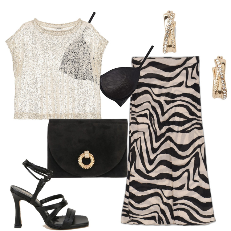 Outfit donna - La maglia oversize. Stile Chic per Serata fuori. Abbinamento con borse a tracolla, sandali in pelle, gonne longuette, maglieria, orecchini, reggiseni.