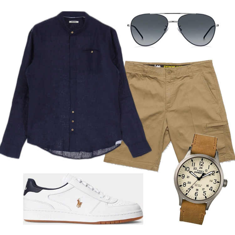 Outfit uomo - La camicia blu. Stile Casual per Tutti i giorni. Abbinamento con camicie, shorts, sneakers, orologi, occhiali da sole.