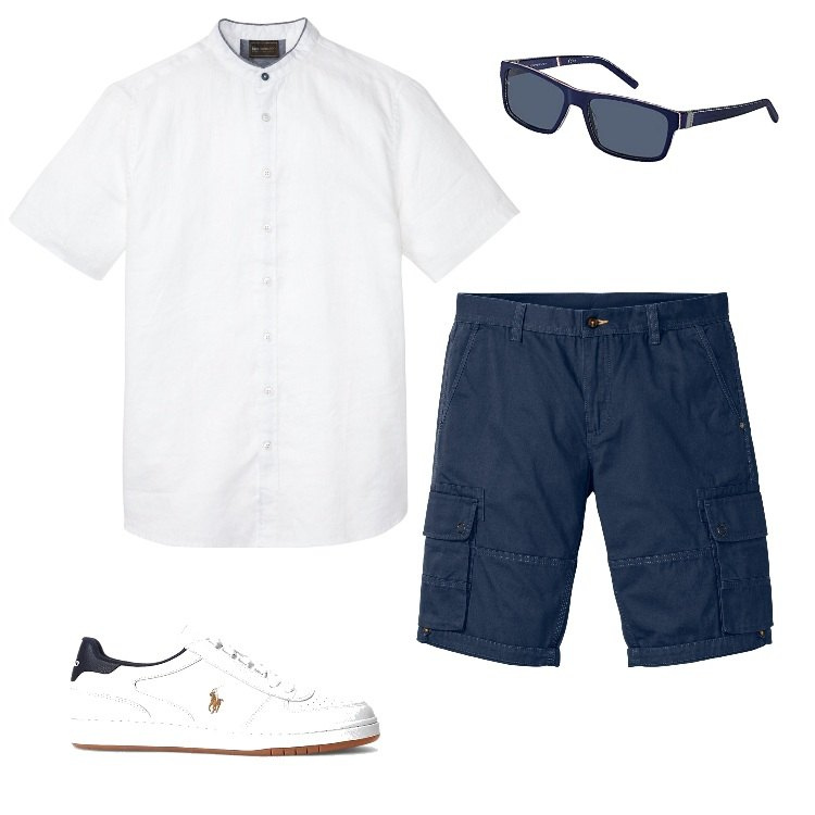 Outfit uomo - Total look #1666350. Stile Casual per Tutti i giorni. Abbinamento con bermuda, camicie a manica corta, sneakers, occhiali da sole.