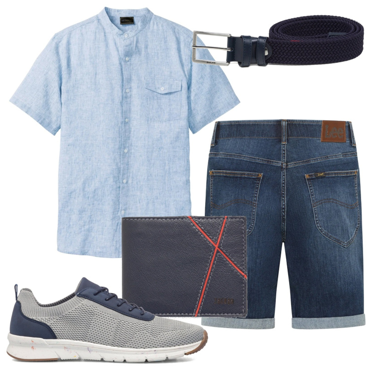 Outfit uomo - Total look #1666456. Stile Casual per Tutti i giorni. Abbinamento con camicie a manica corta, jeans, sneakers, cinture, portafogli.