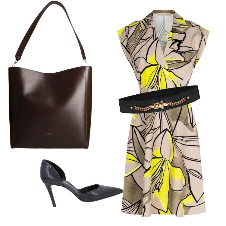 Outfit donna - Total look #1667151. Stile Casual chic per Ufficio. Abbinamento con décolleté, borse a spalla, vestiti midi/longuette, cinture.