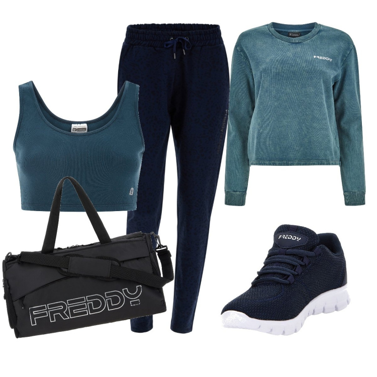 Outfit donna - Freddy. Stile Sporty chic per Sport. look ideale per Tall. Abbinamento con borse sportive, sneakers, top, pantaloni, felpe.