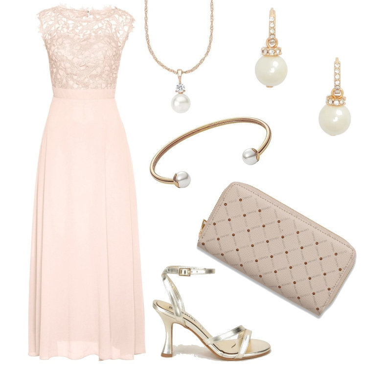 Outfit donna - Le intramontabili perle. Stile Glamour per Cerimonia. Abbinamento con vestiti lunghi, sandali in pelle, orecchini, portafogli, braccialetti, ciondoli.