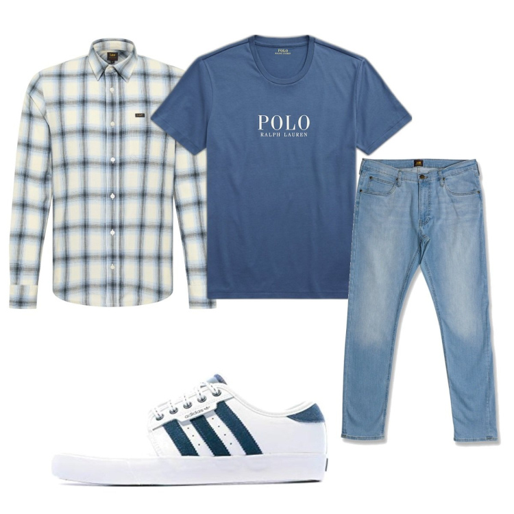 Outfit uomo - Total look #1667253. Stile Casual per Tutti i giorni. Abbinamento con t-shirt, camicie, jeans slim fit, scarpe sportive.