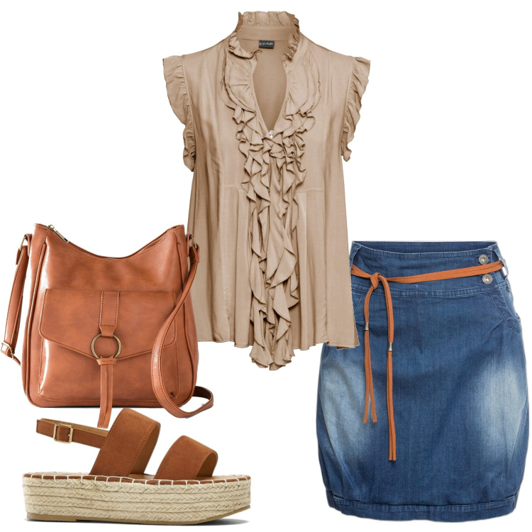 Outfit donna - BonPrix on Sales #3 S \'23. Stile Casual chic per Tutti i giorni. Abbinamento con maglieria, minigonne, borse a tracolla, sandali.