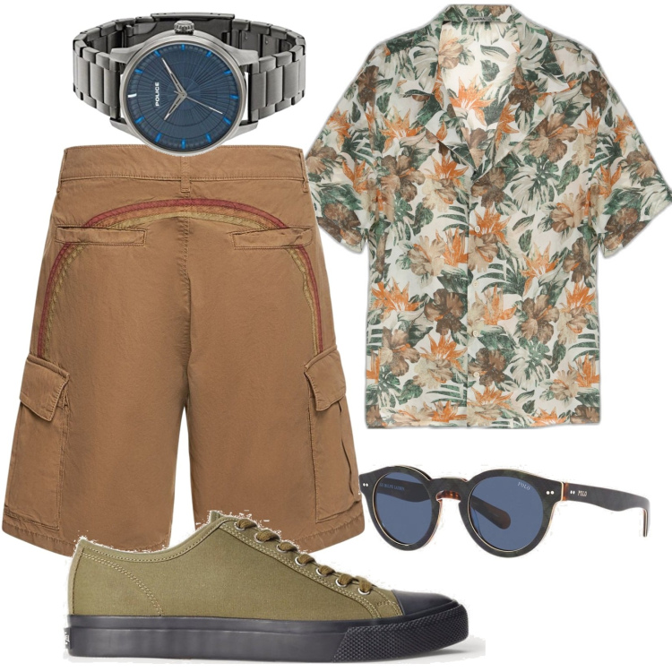 Outfit uomo - Total look #1667345. Stile Casual per Tutti i giorni. Abbinamento con camicie a manica corta, sneakers, occhiali da sole, orologi analogici, shorts.